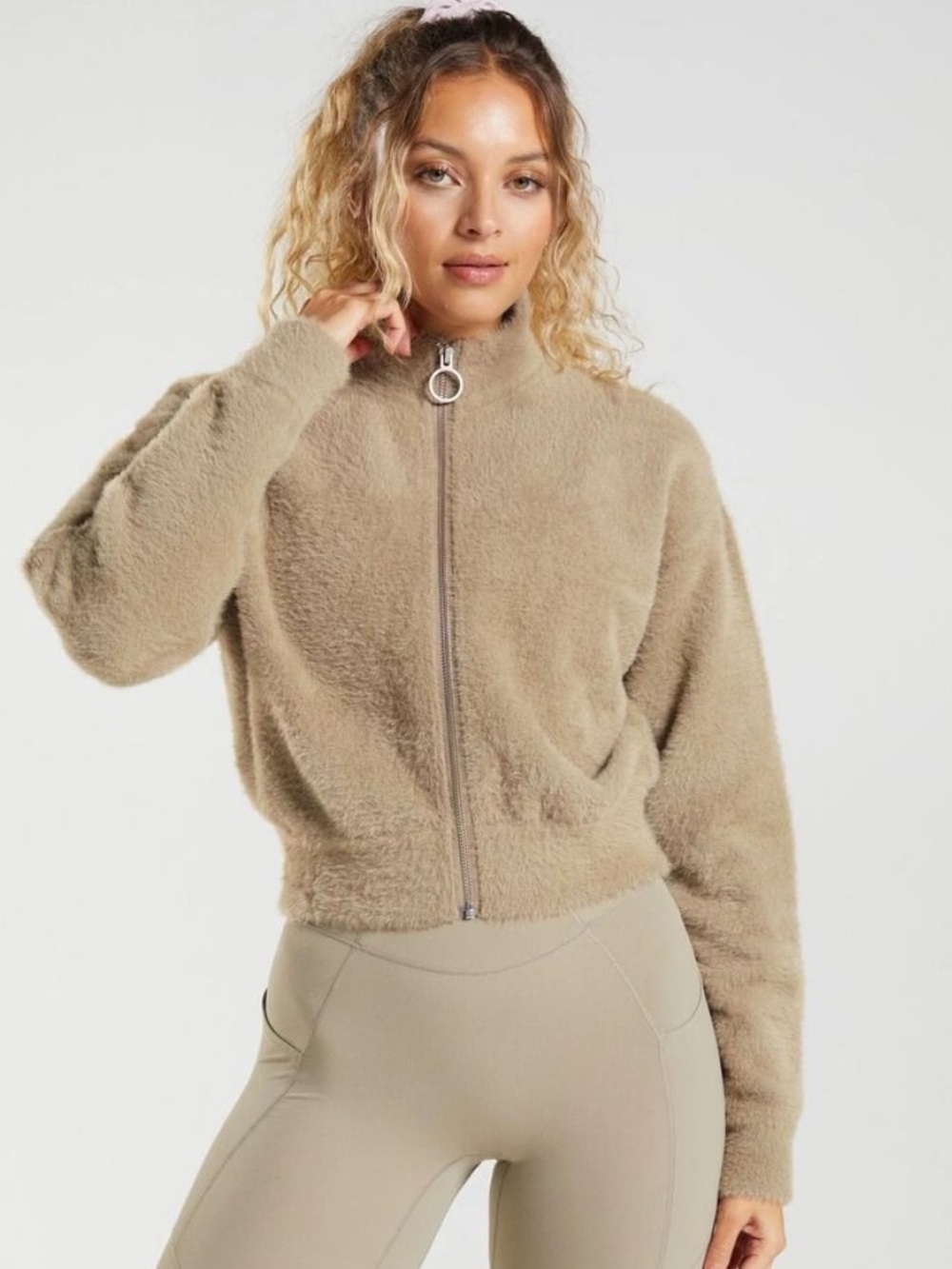Gymshark x Whitney Simmons Tan Teddy Jacket with Mock Neck, Limited Edition
